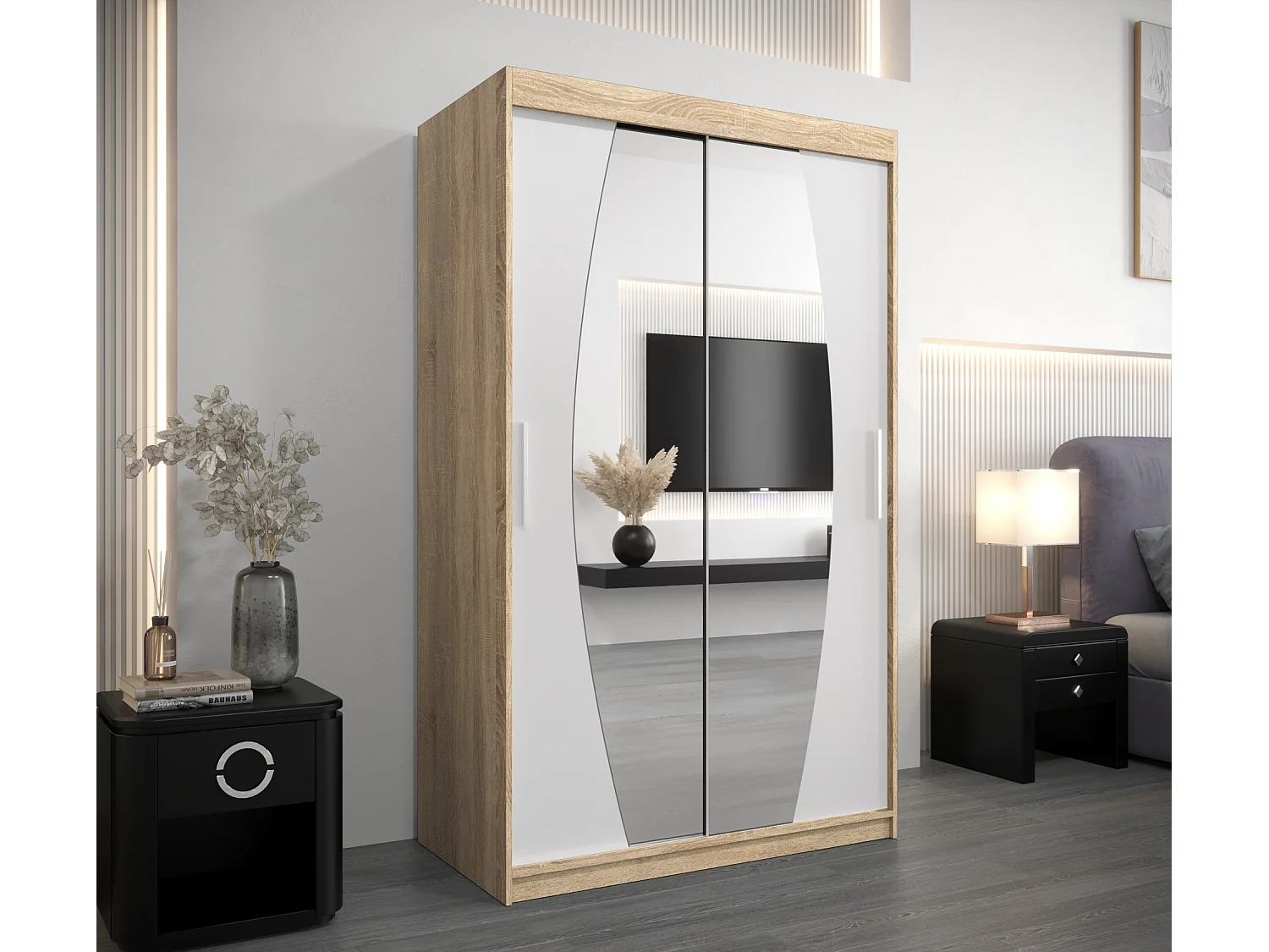 Armoire Elypse À Portes Coulissantes 200/120/62 2 portes (Sonoma/Blanc)