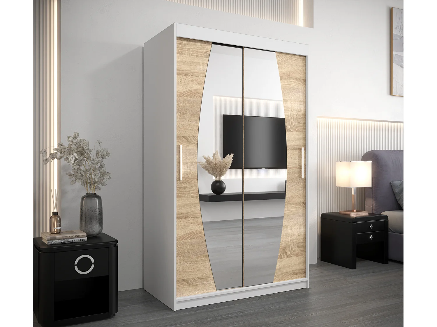 Armoire Elypse À Portes Coulissantes 200/120/62 2 portes (Blanc/Sonoma)