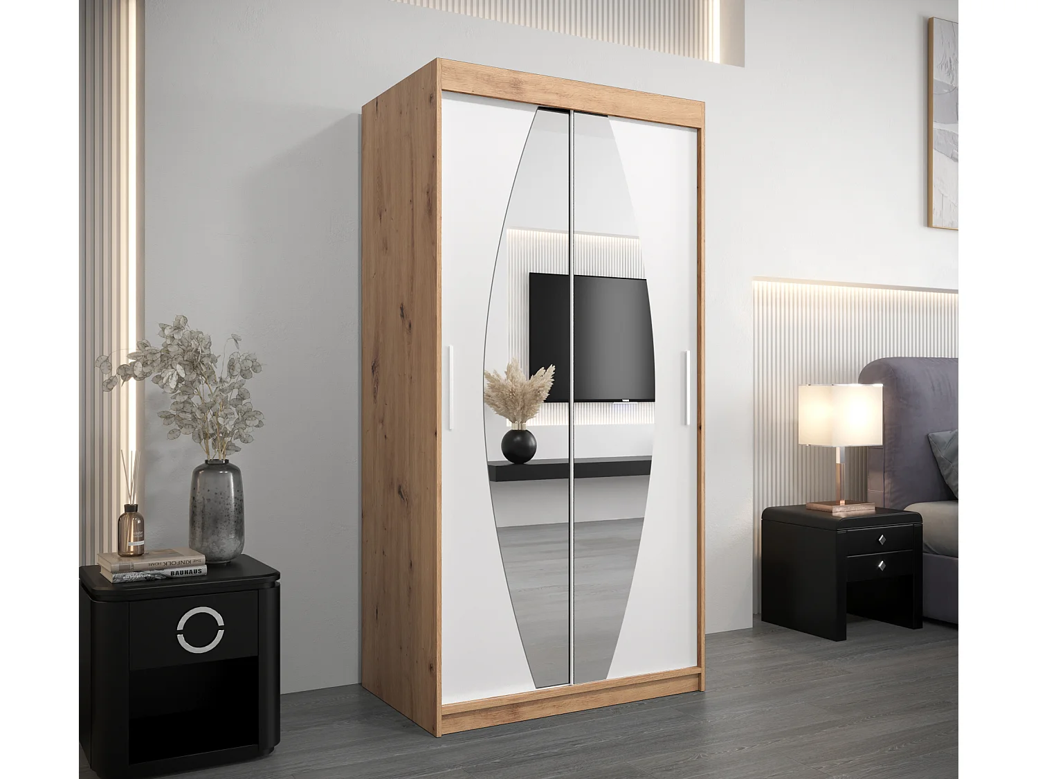 Armoire Elypse À Portes Coulissantes 200/100/62 2 portes (Artisan/Blanc)