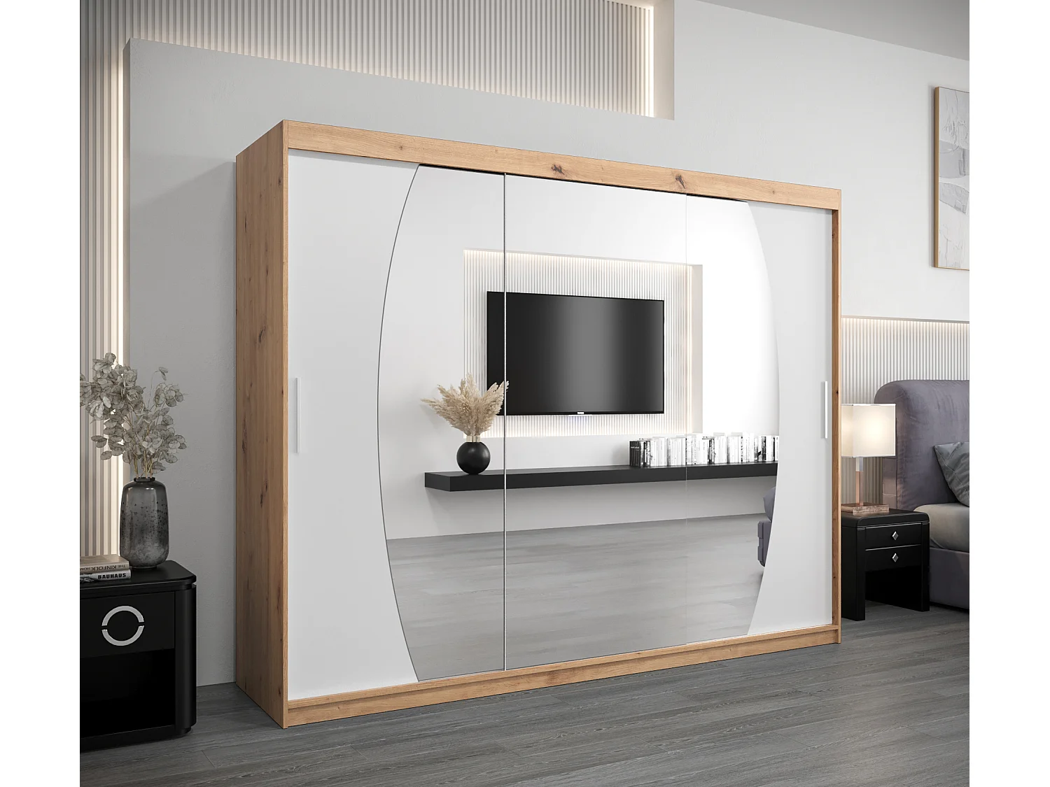 Armoire Elypse À Portes Coulissantes 200/250/62 3 Portes (Artisan/Blanc)