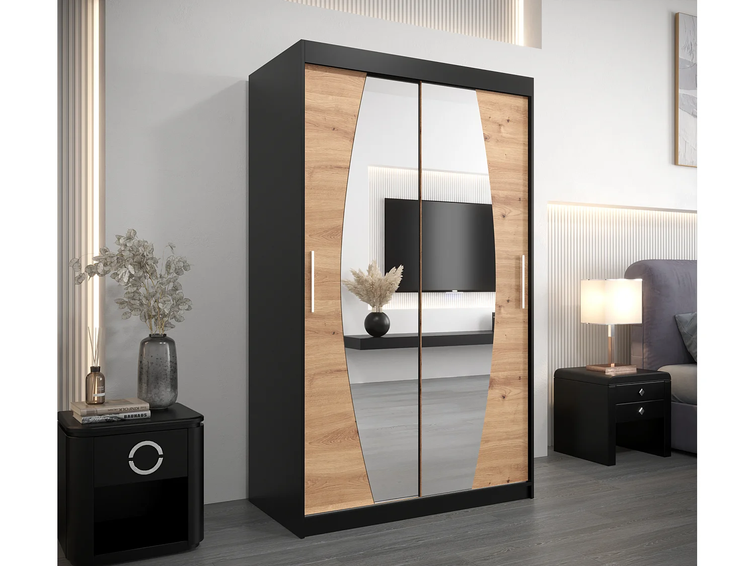 Armoire Elypse À Portes Coulissantes 200/120/62 2 portes (Noir/Artisan)