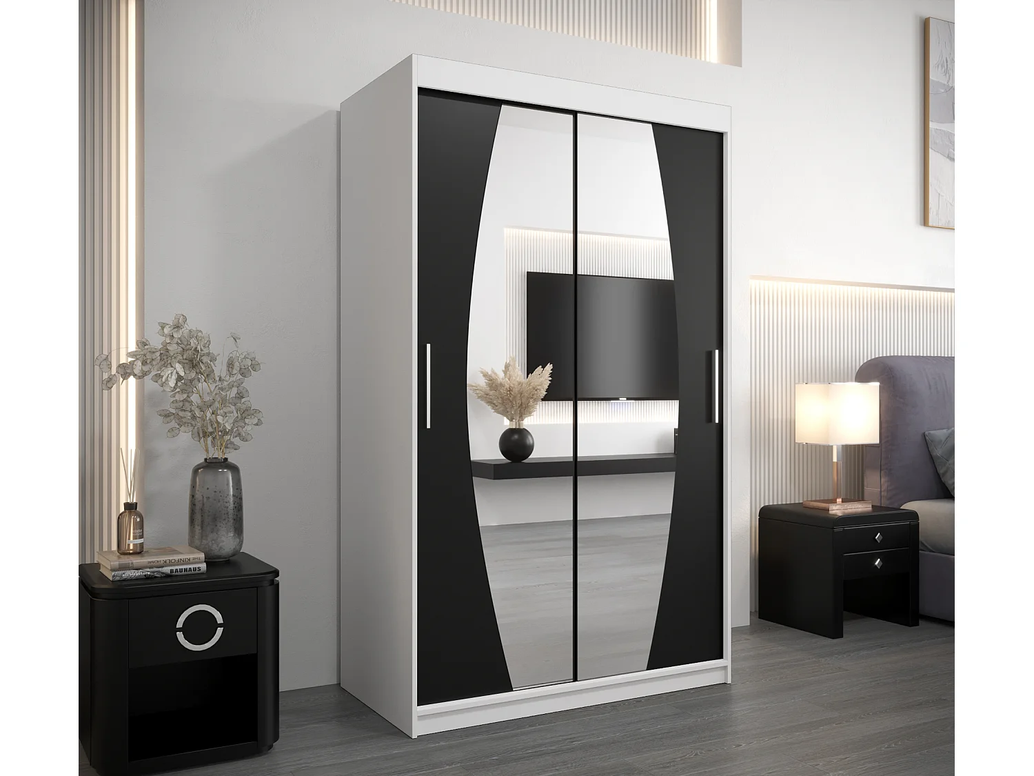 Armoire Elypse À Portes Coulissantes 200/120/62 2 portes (Blanc/Noir)