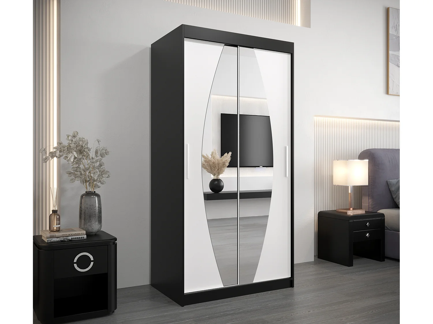 Armoire Elypse À Portes Coulissantes 200/100/62 2 portes (Noir/Blanc)