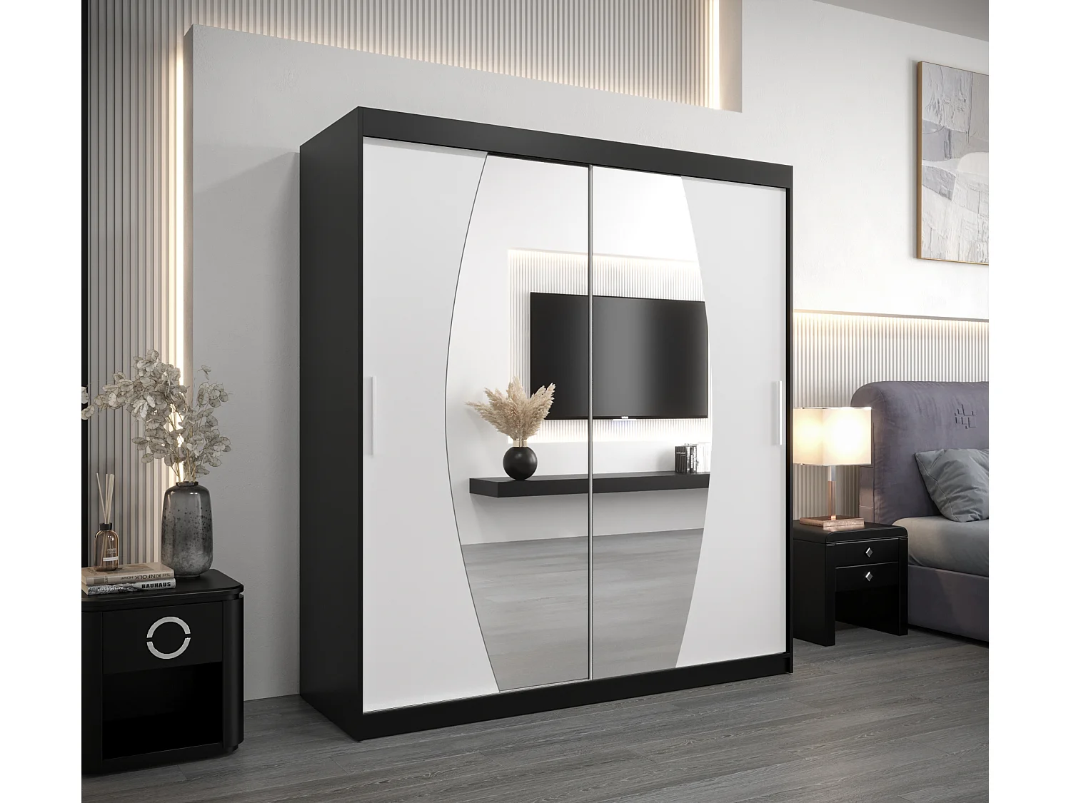 Armadio Elypse ad ante scorrevoli 200/180/62 2 porte (nero/bianco)