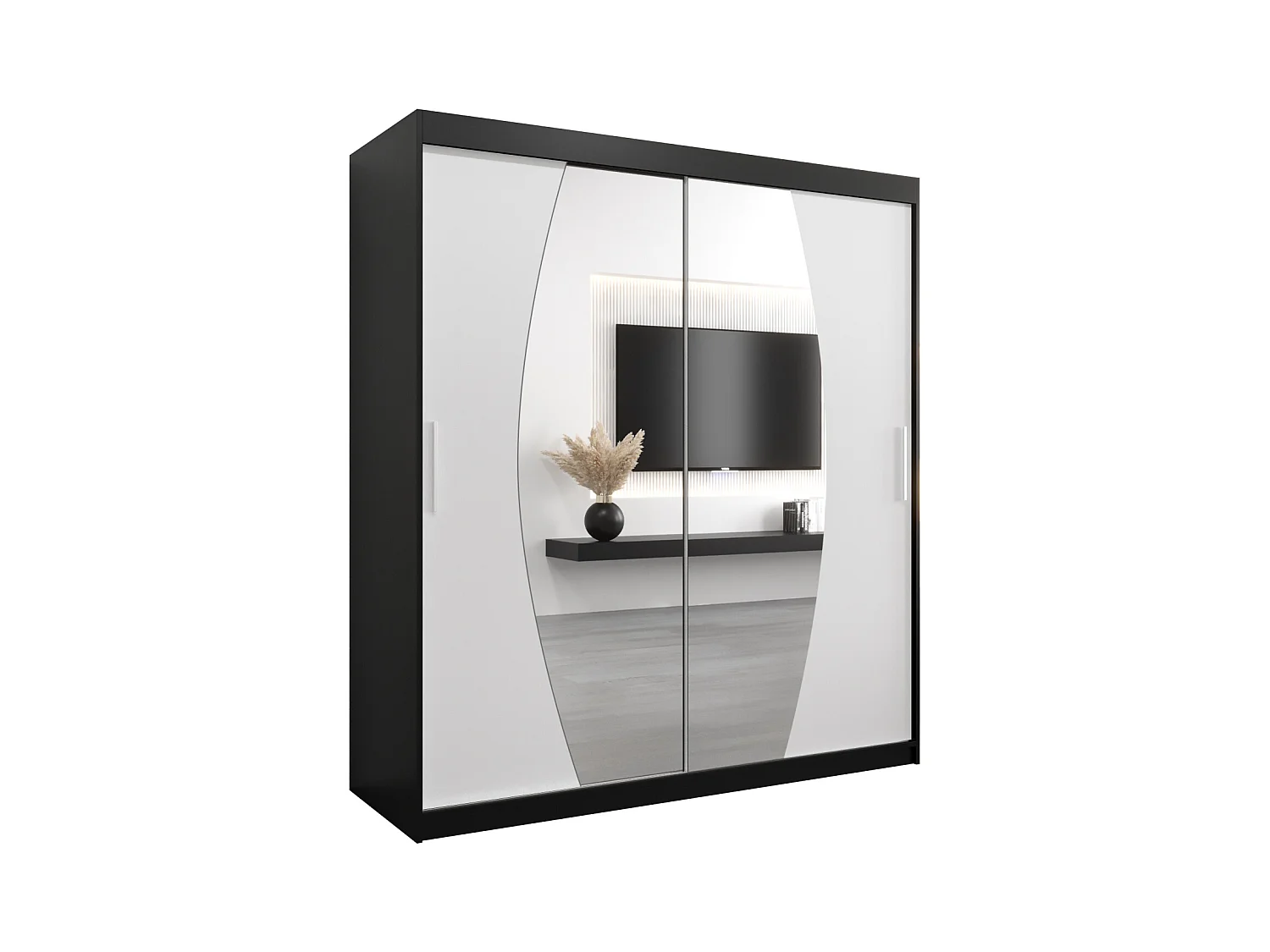 Schwebetürenschrank Elypse 200/180/62 2-Türig (Schwarz/Weiß)