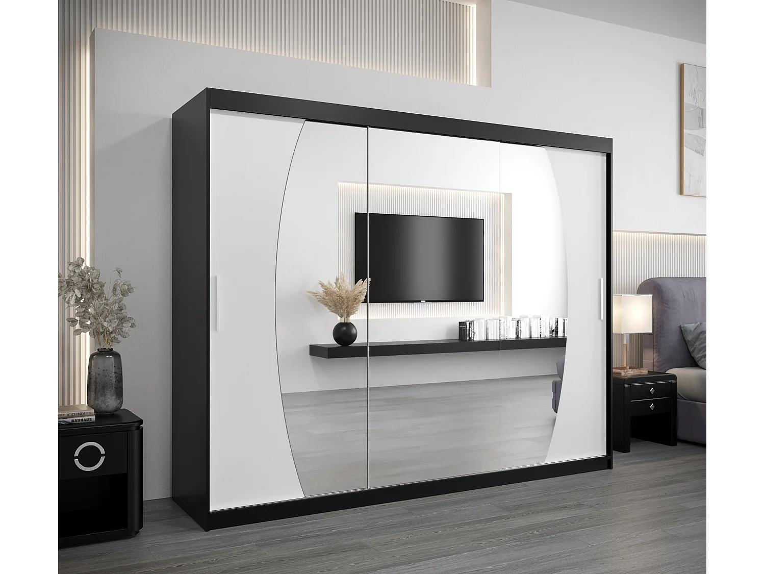 Armadio Elypse ad ante scorrevoli 200/250/62 3 porte (nero/bianco)