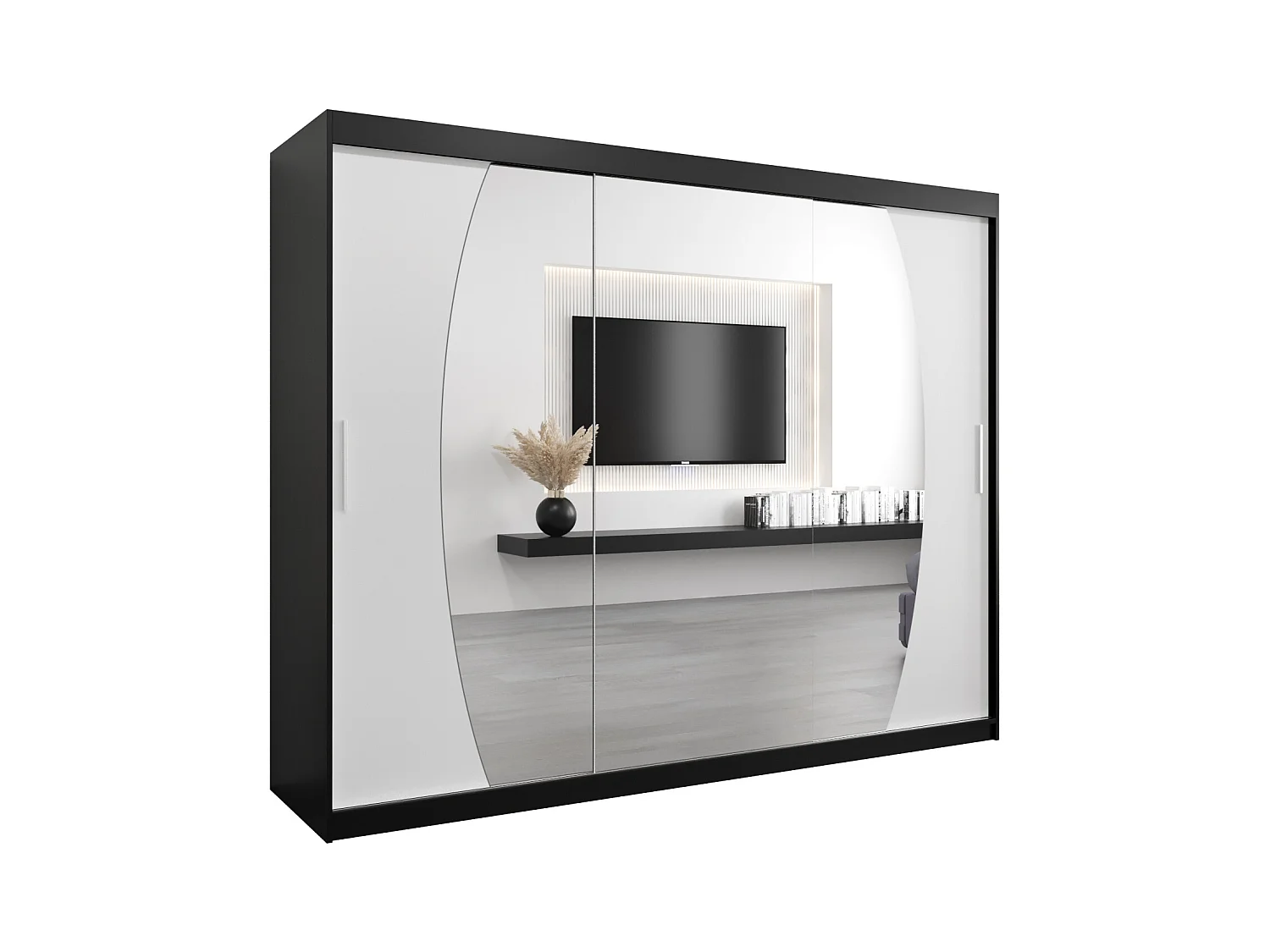 Schwebetürenschrank Elypse 200/250/62 2-Türig (Schwarz/Weiß)