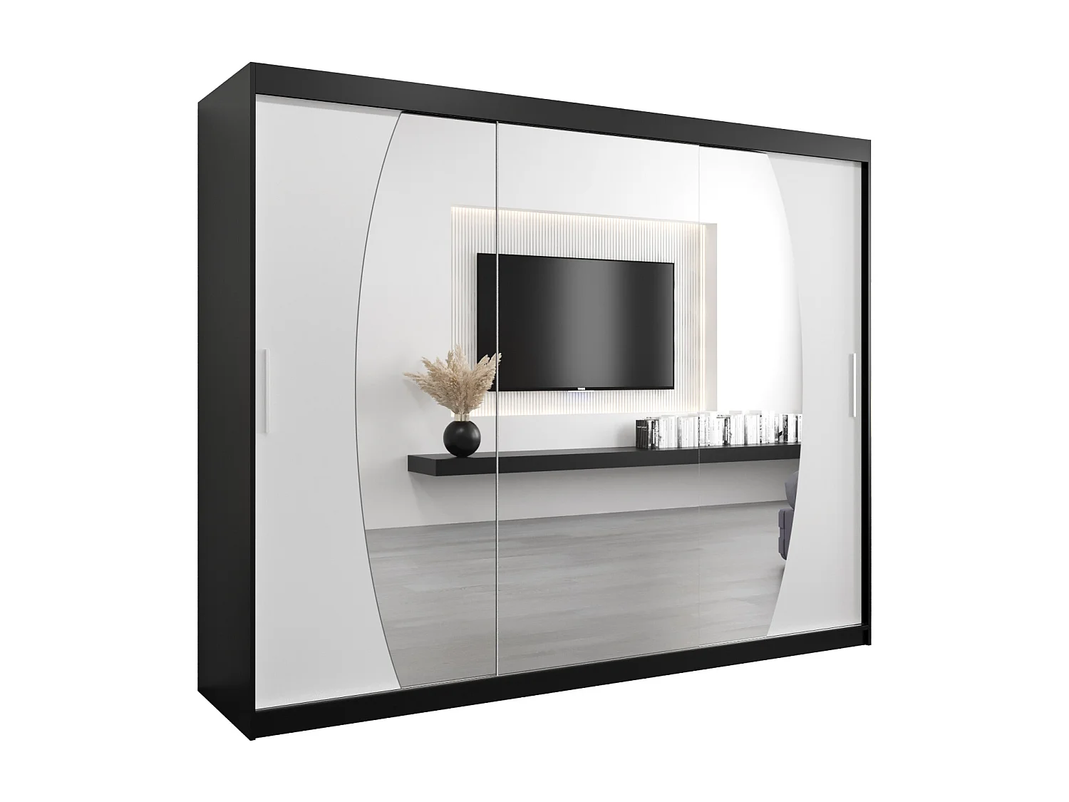 Armoire Elypse À Portes Coulissantes 200/250/62 3 Portes (Noir/Blanc)