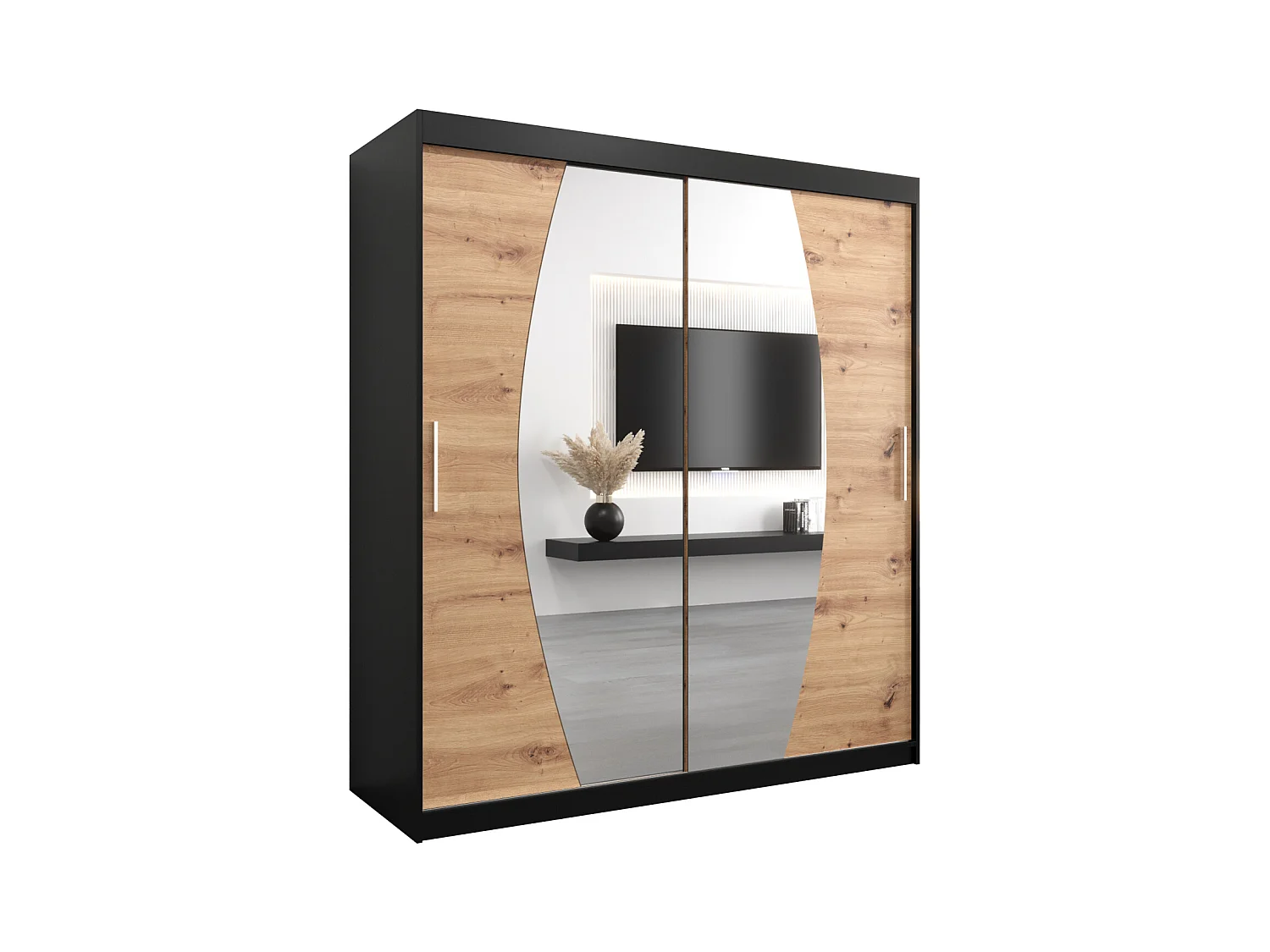 Armoire Elypse À Portes Coulissantes 200/180/62 2 portes (Noir/Artisan)