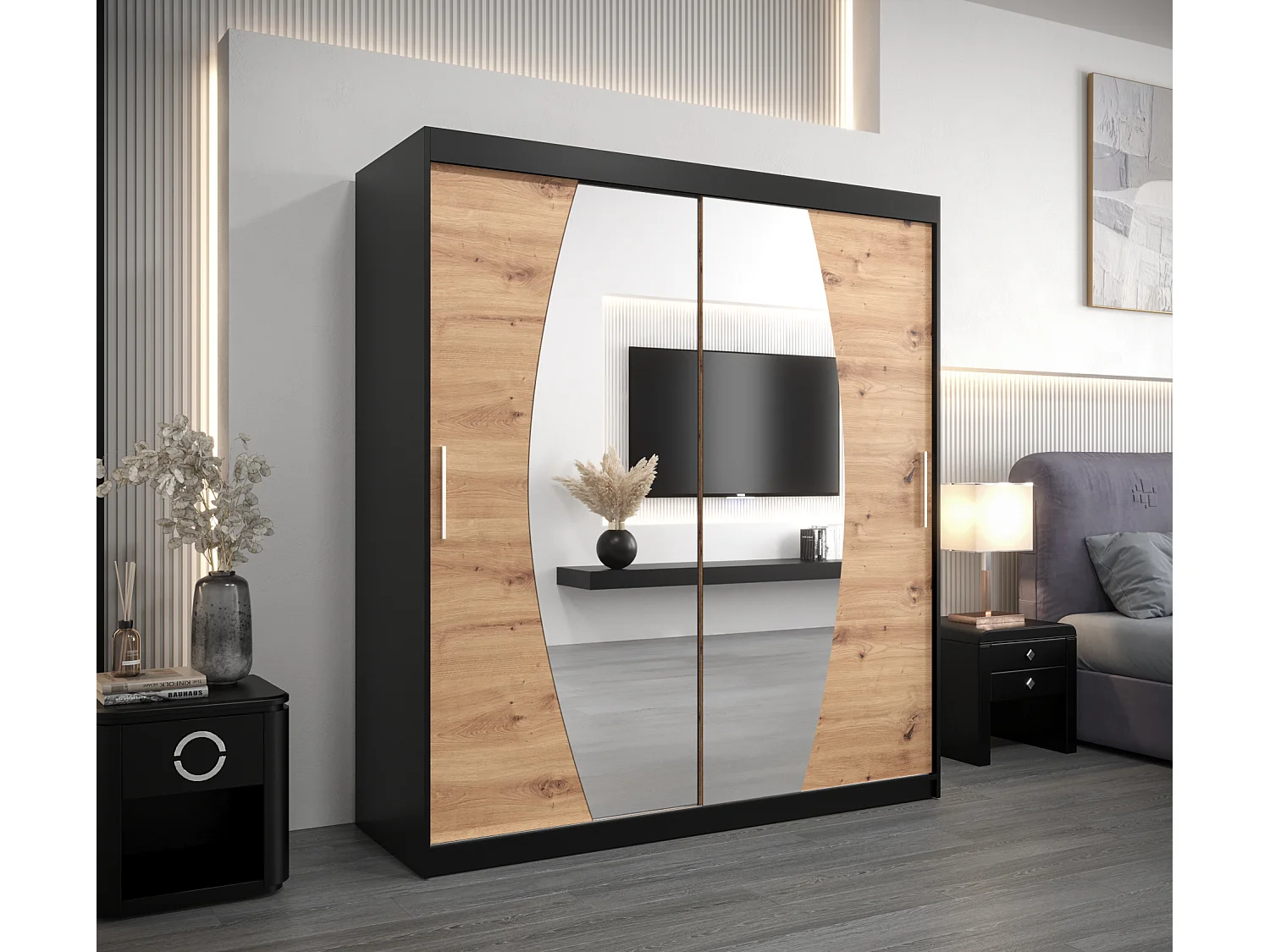 Armoire Elypse À Portes Coulissantes 200/180/62 2 portes (Noir/Artisan)