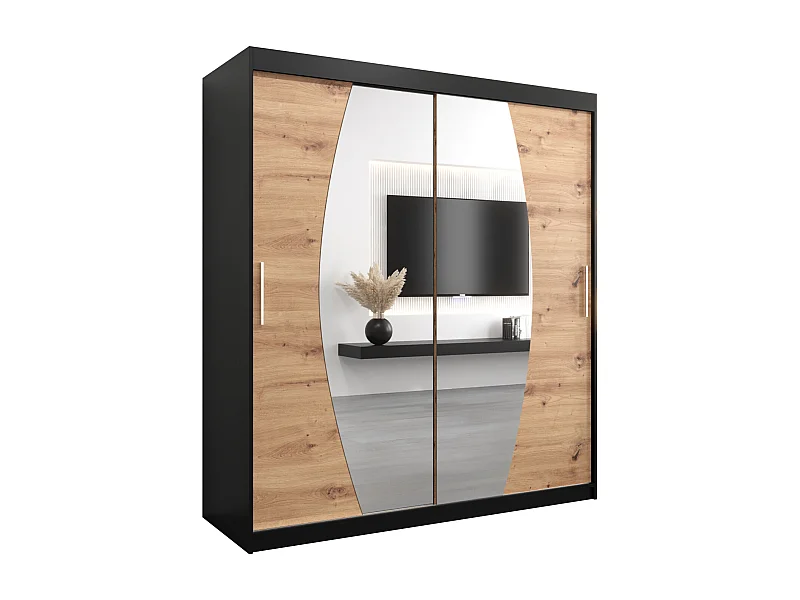 Armoire Elypse À Portes Coulissantes 200/180/62 2 portes (Noir/Artisan)