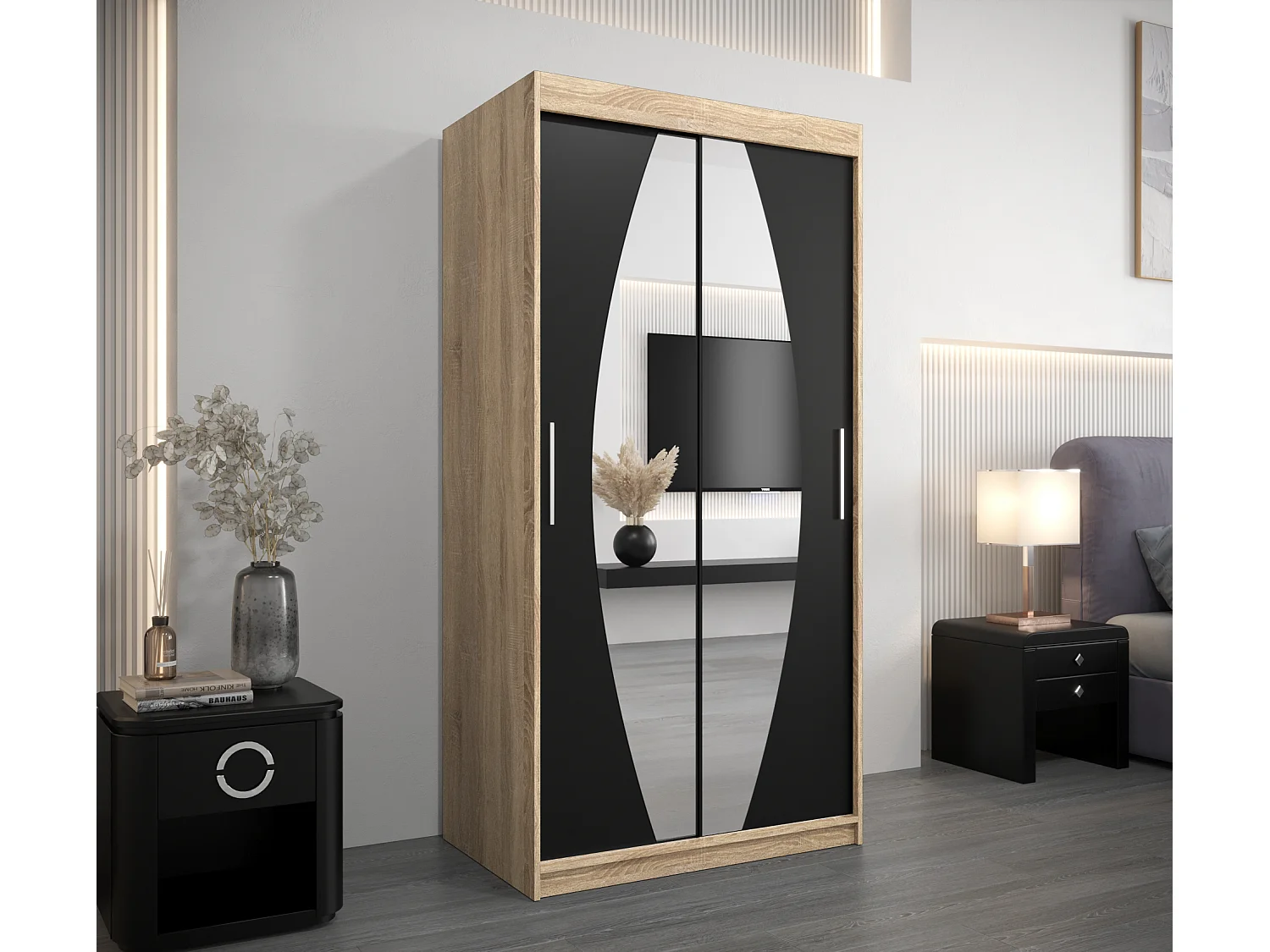 Armoire Elypse À Portes Coulissantes 200/100/62 2 portes (Sonoma/Noir)