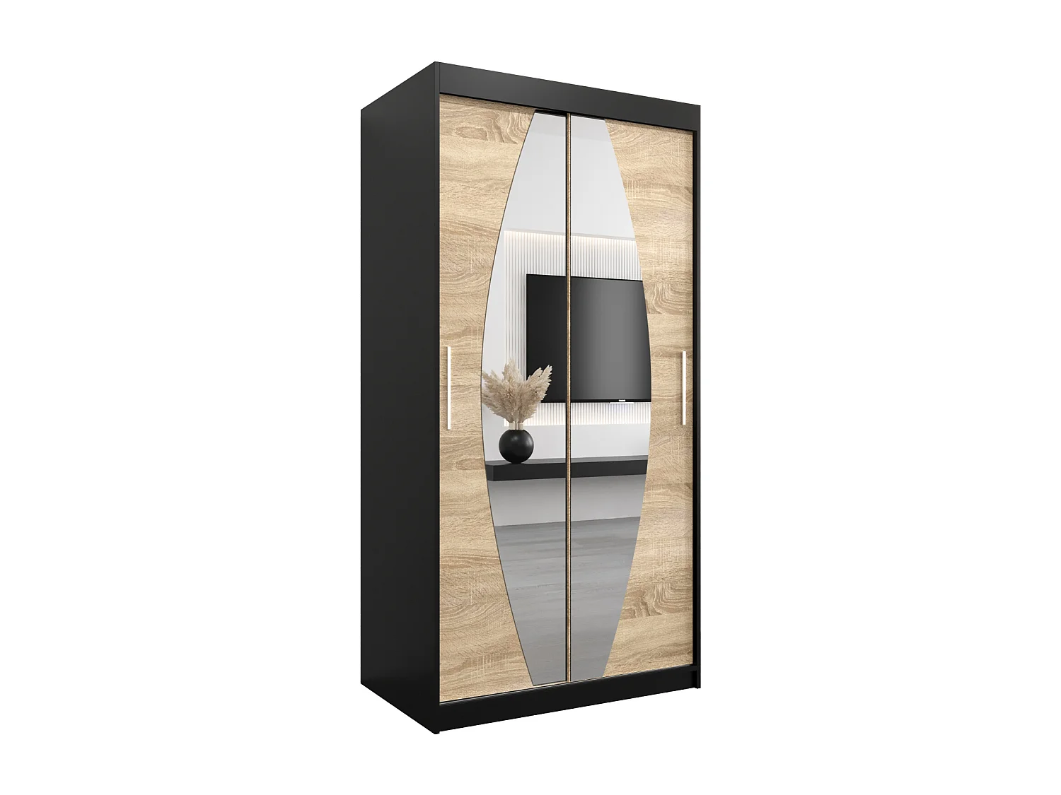 Schwebetürenschrank Elypse 200/100/62 2-Türig (Schwarz/Sonoma)