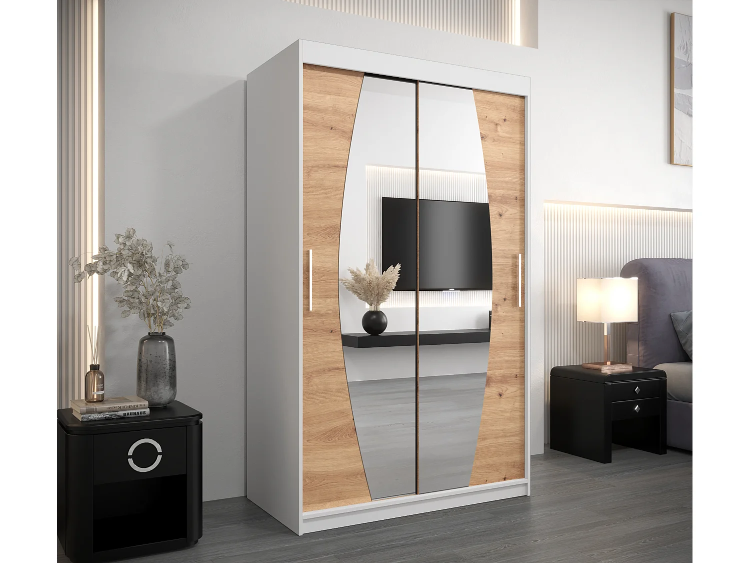 Armoire Elypse À Portes Coulissantes 200/120/62 2 portes (Blanc/Artisan)