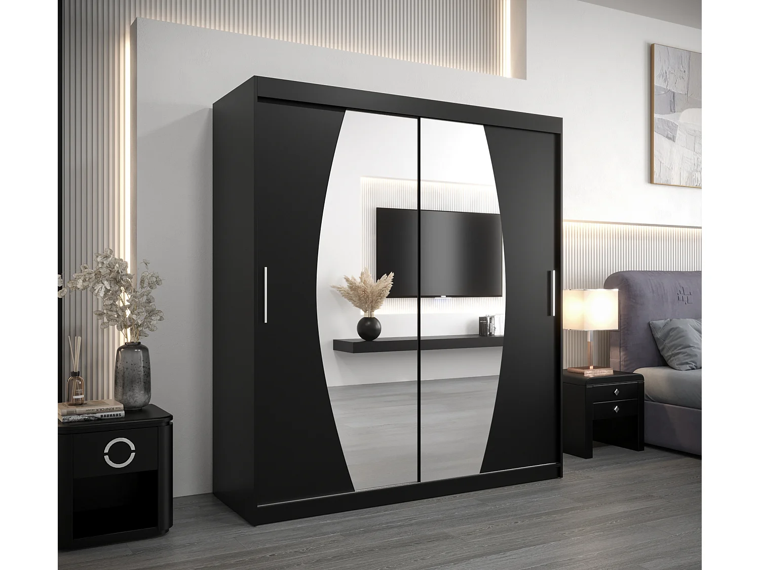 Armoire Elypse À Portes Coulissantes 200/180/62 2 portes (Noir/Noir)