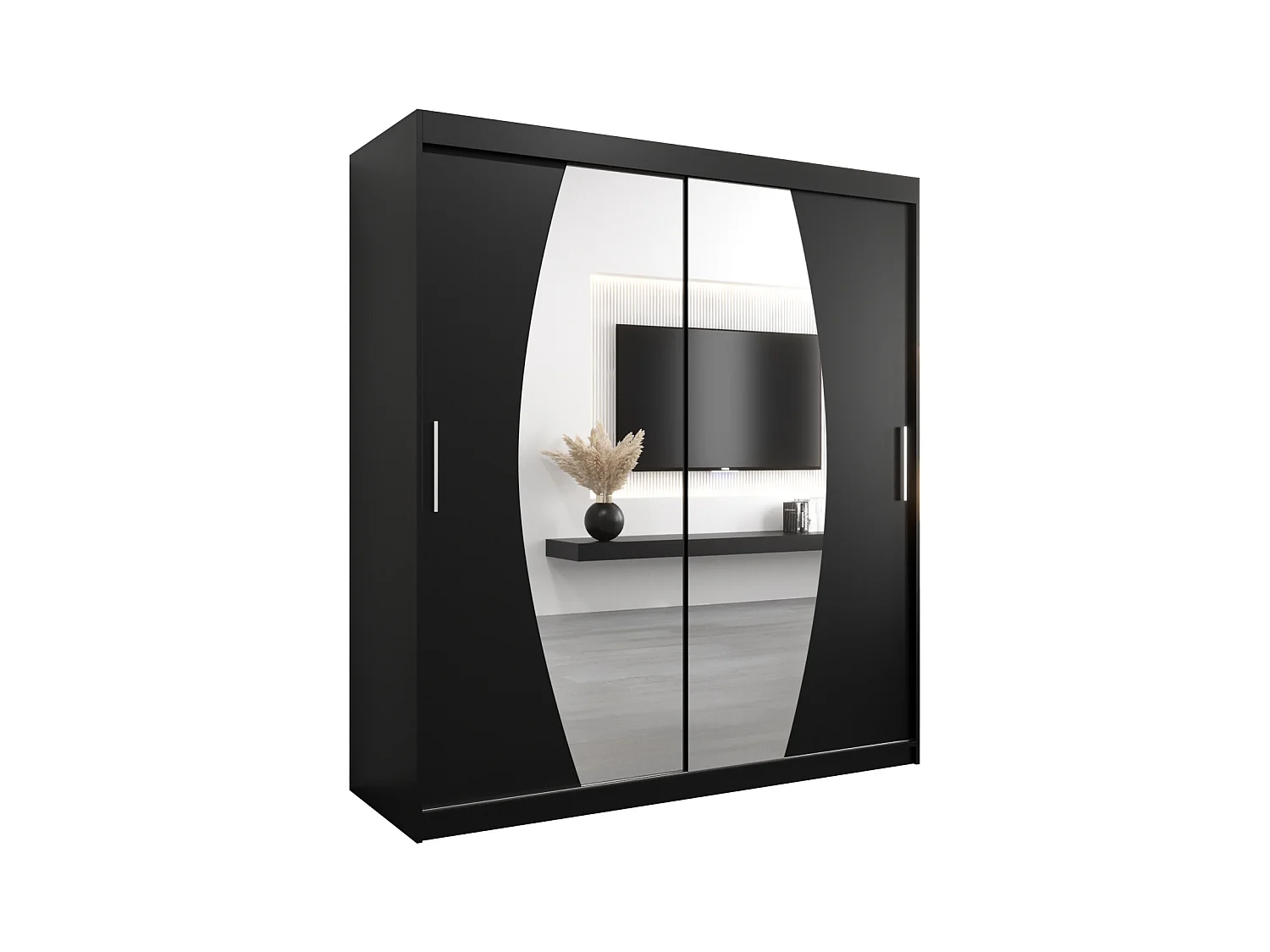 Schwebetürenschrank Elypse 200/180/62 2-Türig (Schwarz)