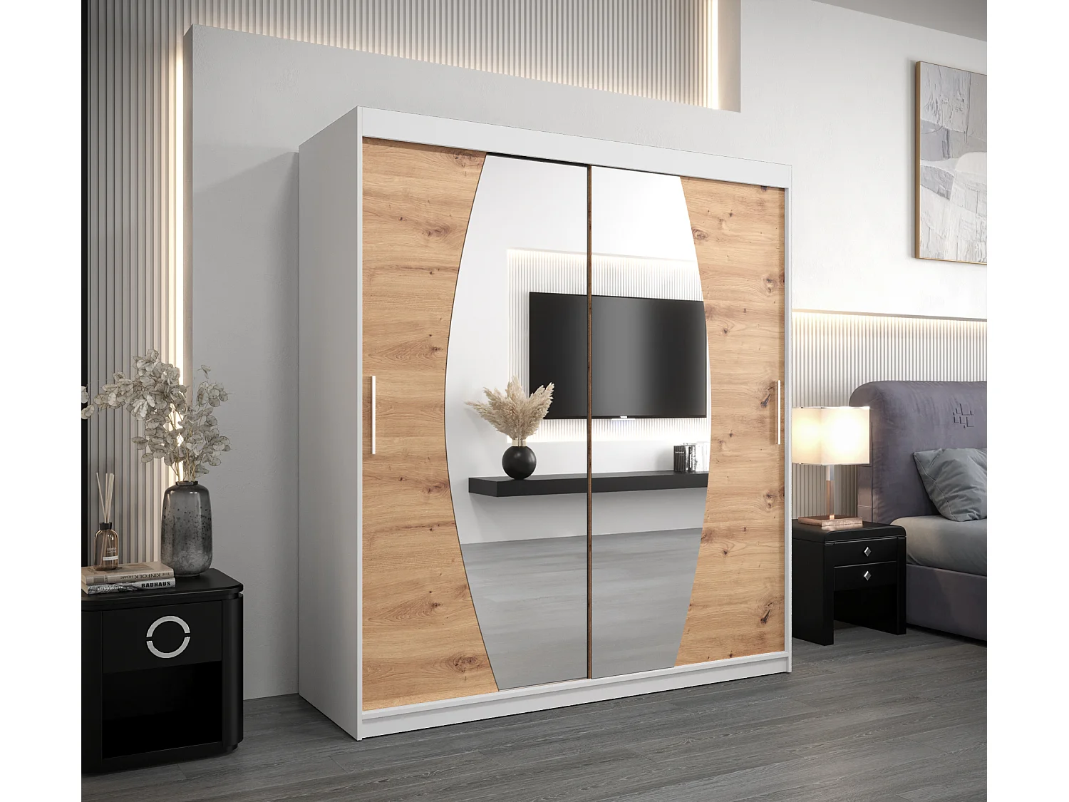 Armoire Elypse À Portes Coulissantes 200/180/62 2 portes (Blanc/Artisan)