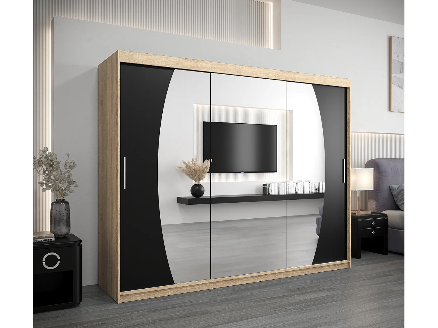 Elypse kledingkast met schuifdeuren 200/250/62 3 deuren (sonoma/zwart)