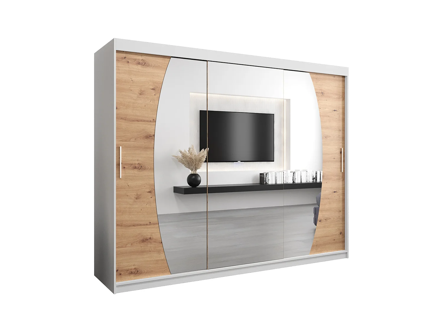 Schwebetürenschrank Elypse 200/250/62 2-Türig (Weiß/Artisan)