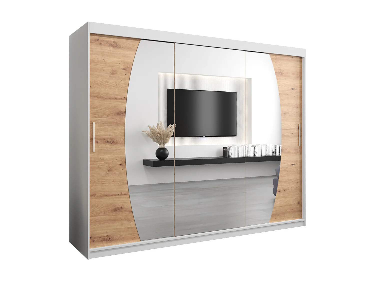 Armoire Elypse À Portes Coulissantes 200/250/62 3 Portes (Blanc/Artisan)