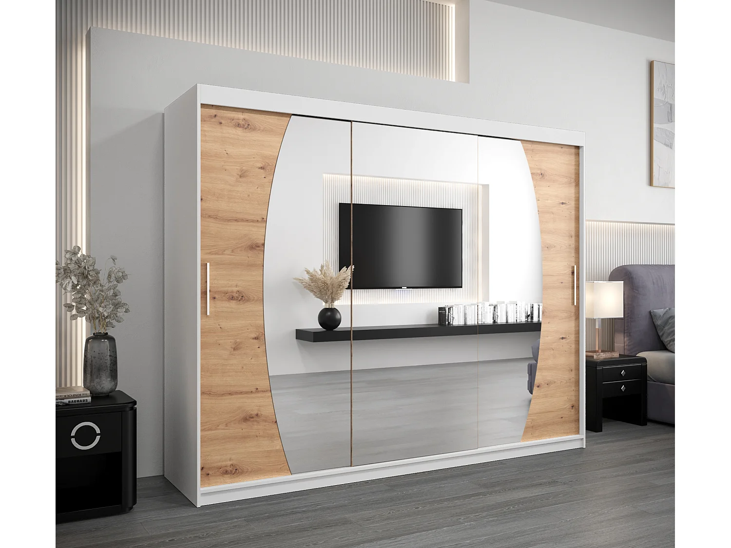 Armoire Elypse À Portes Coulissantes 200/250/62 3 Portes (Blanc/Artisan)