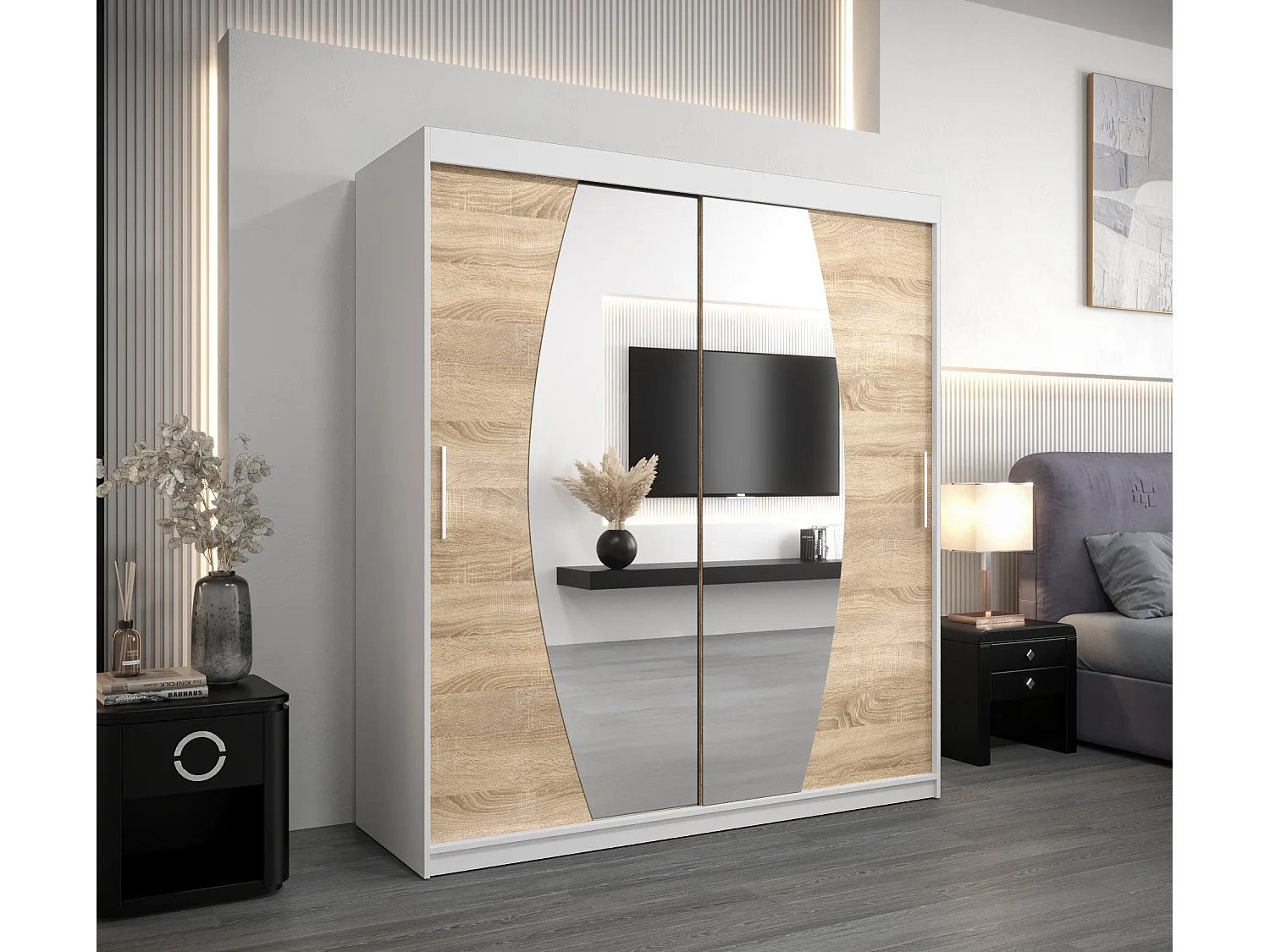 Armoire Elypse À Portes Coulissantes 200/180/62 2 portes (Blanc/Sonoma)