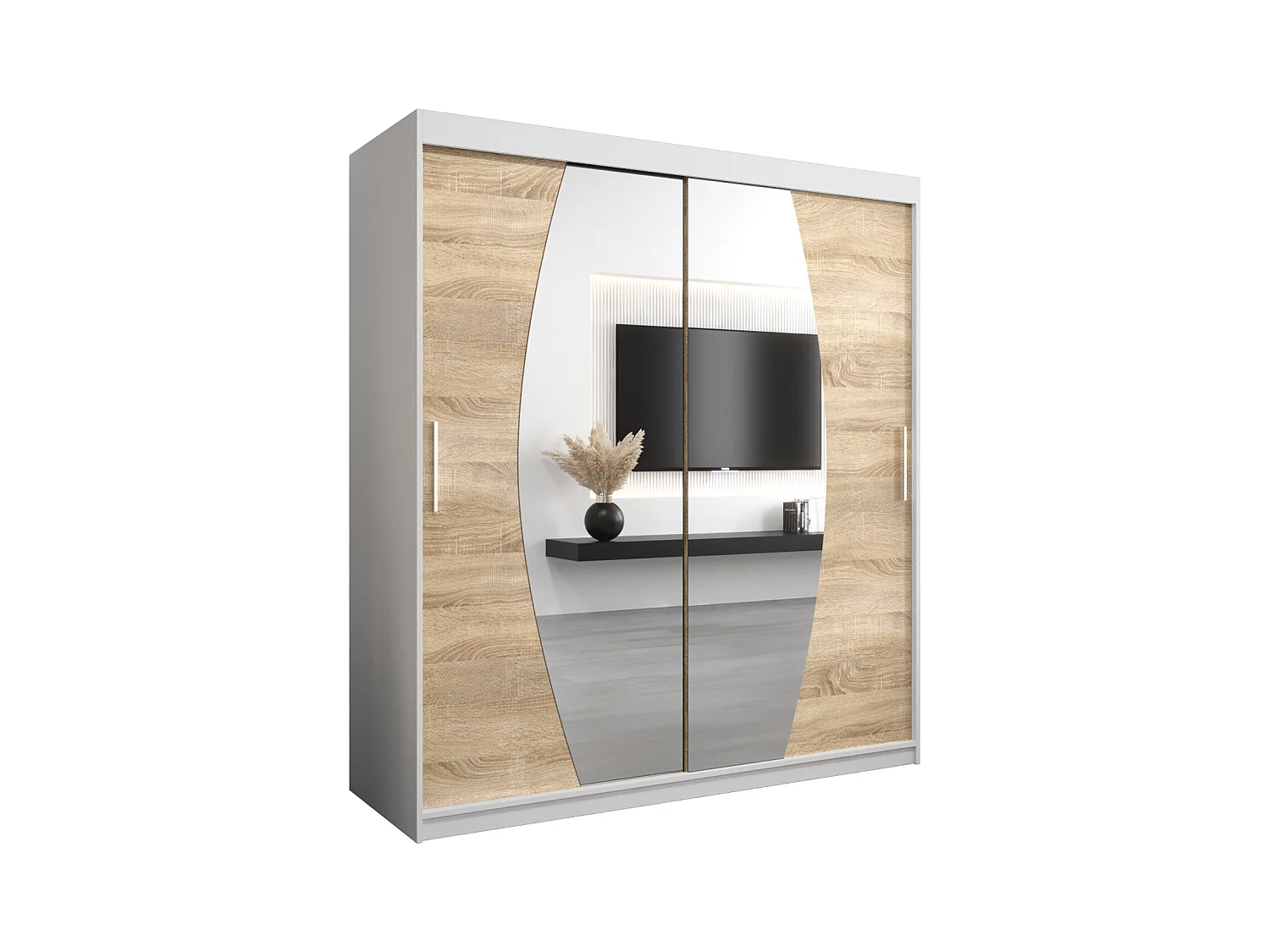 Schwebetürenschrank Elypse 200/180/62 2-Türig (Weiß/Sonoma)