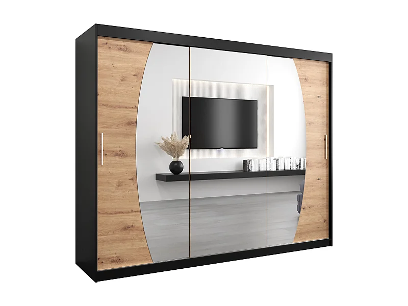 Armoire Elypse À Portes Coulissantes 200/250/62 3 Portes (Noir/Artisan)