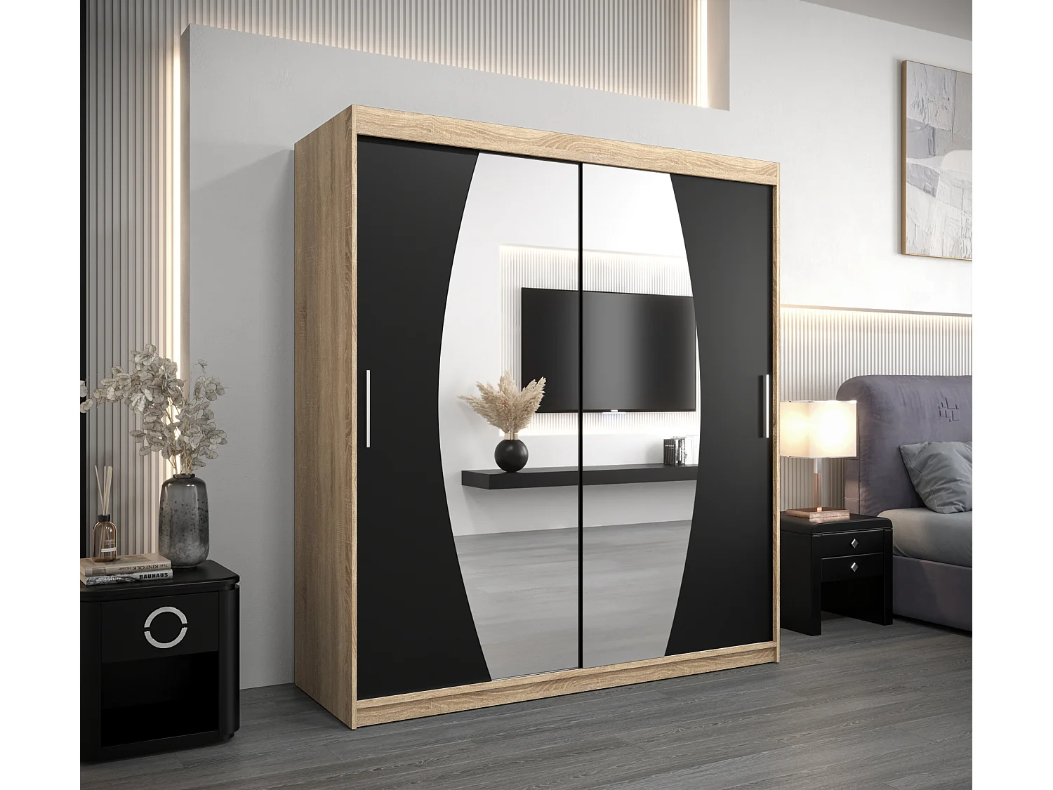 Armoire Elypse À Portes Coulissantes 200/180/62 2 portes (Sonoma/Noir)