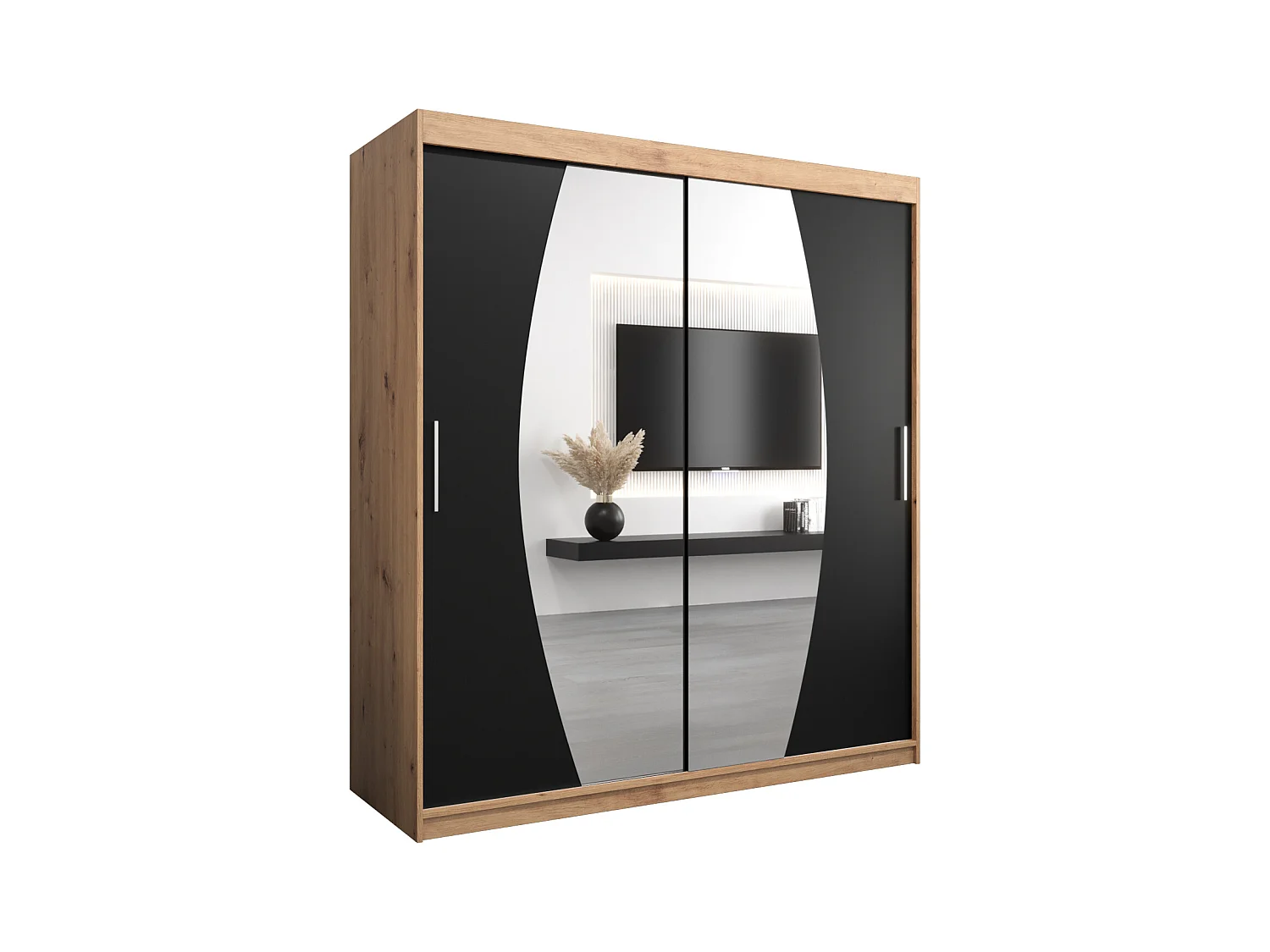 Schwebetürenschrank Elypse 200/180/62 2-Türig (Artisan/Schwarz)