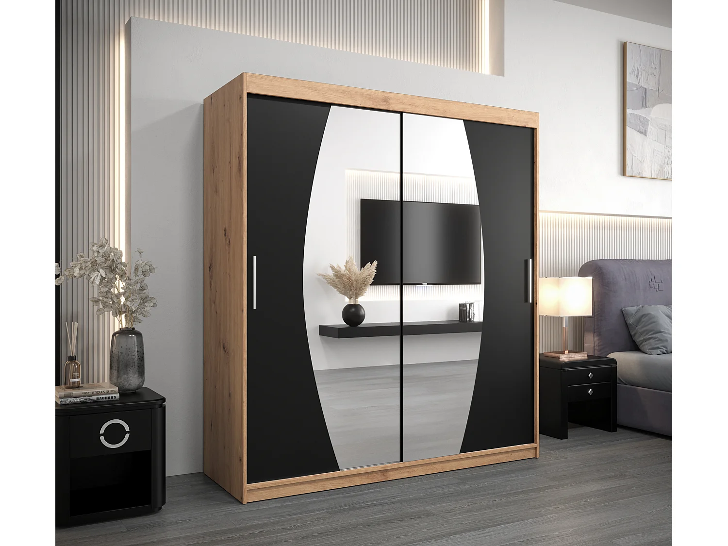 Armoire Elypse À Portes Coulissantes 200/180/62 2 portes (Artisan/Noir)