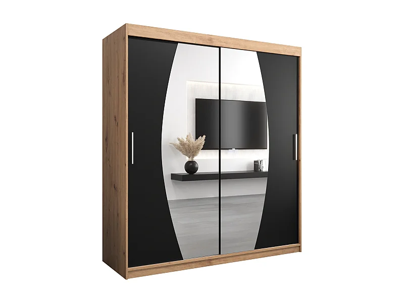 Armoire Elypse À Portes Coulissantes 200/180/62 2 portes (Artisan/Noir)
