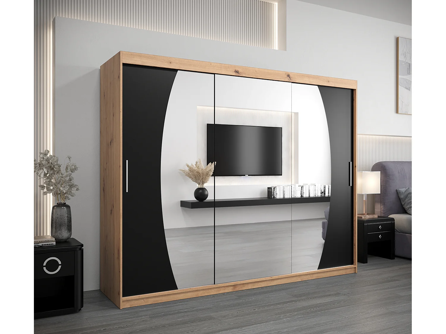 Armadio Elypse ad ante scorrevoli 200/250/62 3 porte (artisan/nero)