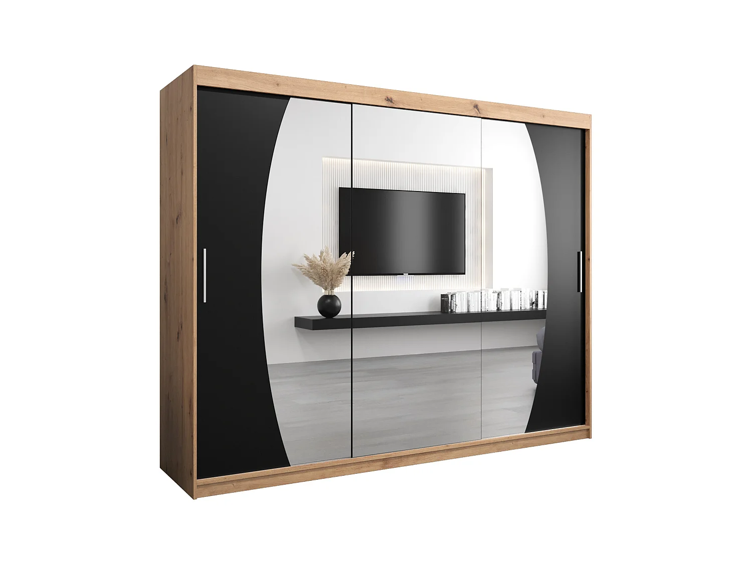 Schwebetürenschrank Elypse 200/250/62 2-Türig (Artisan/Schwarz)