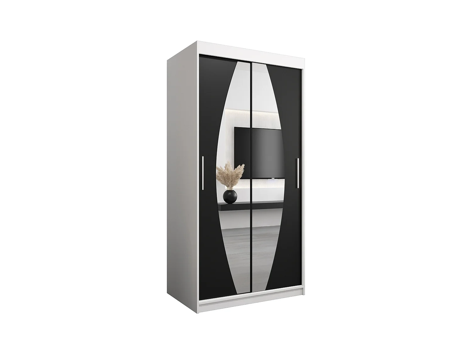 Schwebetürenschrank Elypse 200/100/62 2-Türig (Weiß/Schwarz)