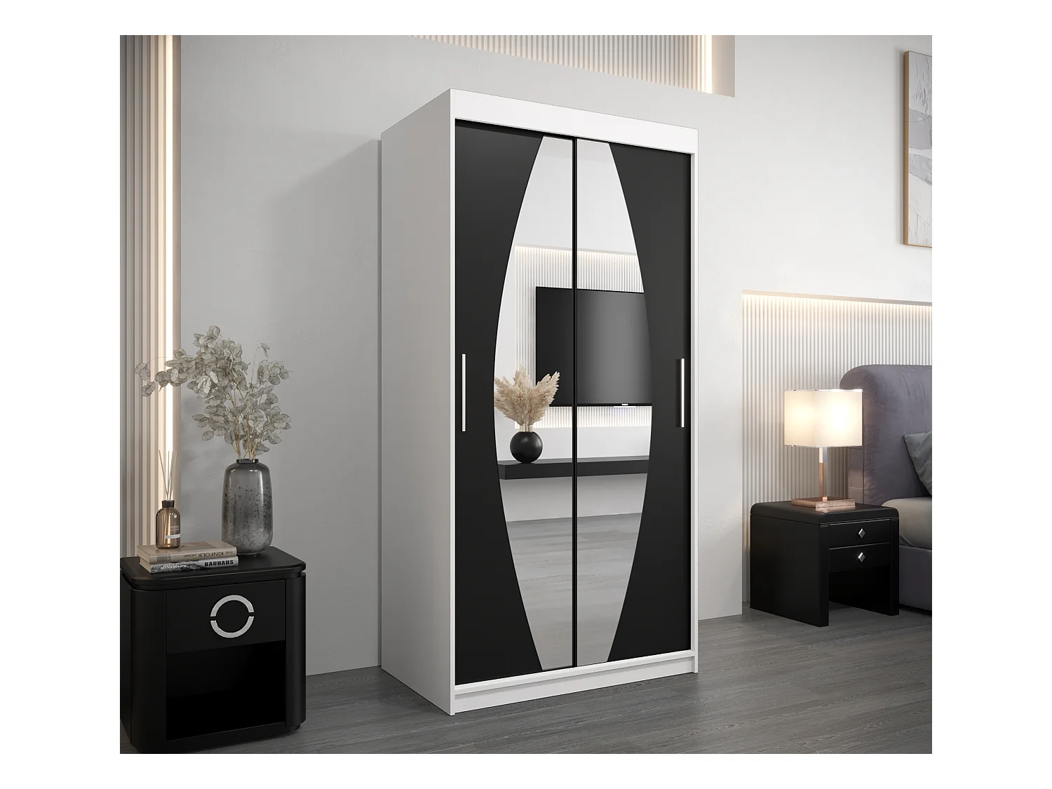 Armoire Elypse À Portes Coulissantes 200/100/62 2 portes (Blanc/Noir)