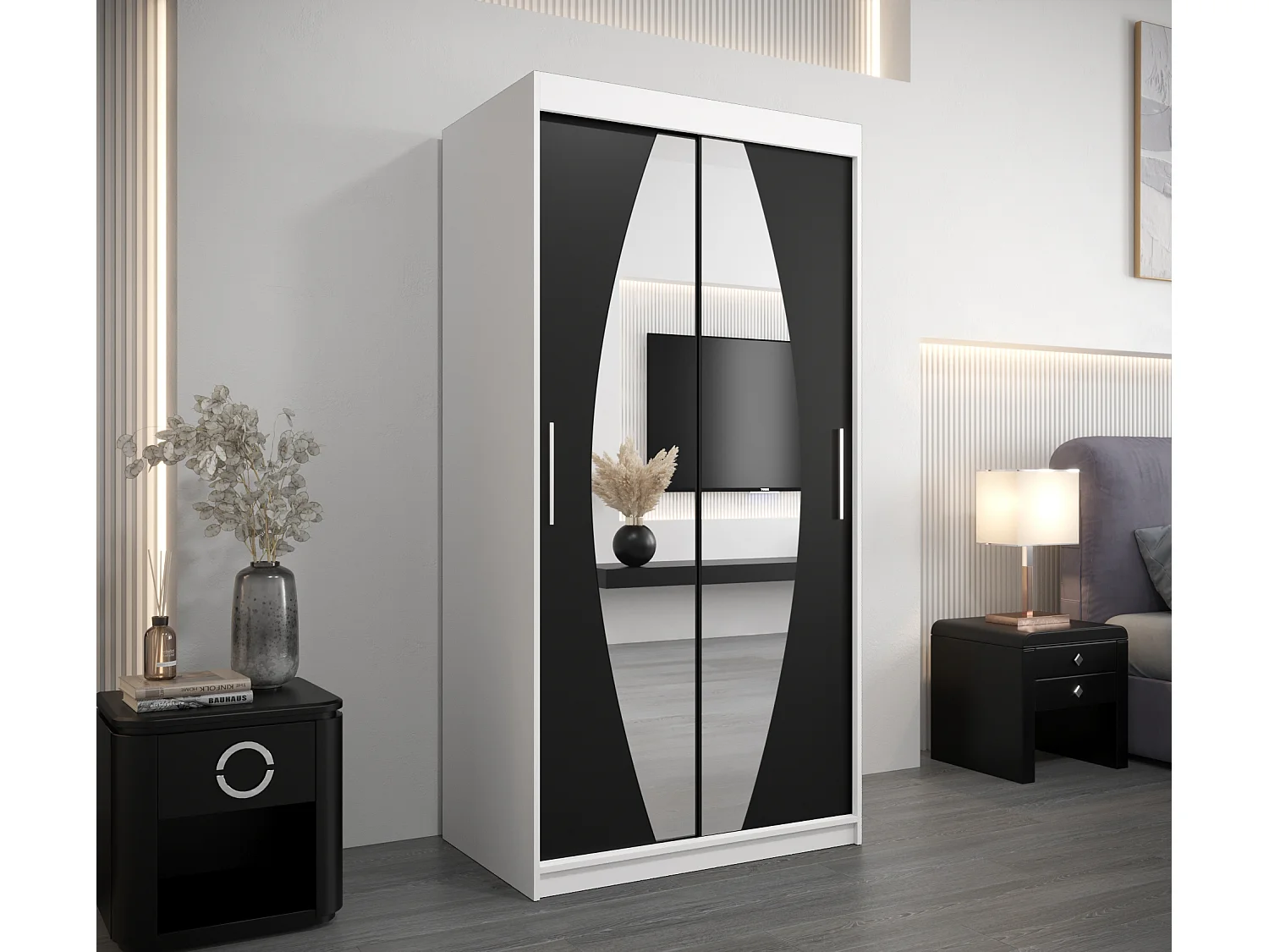 Armoire Elypse À Portes Coulissantes 200/100/62 2 portes (Blanc/Noir)