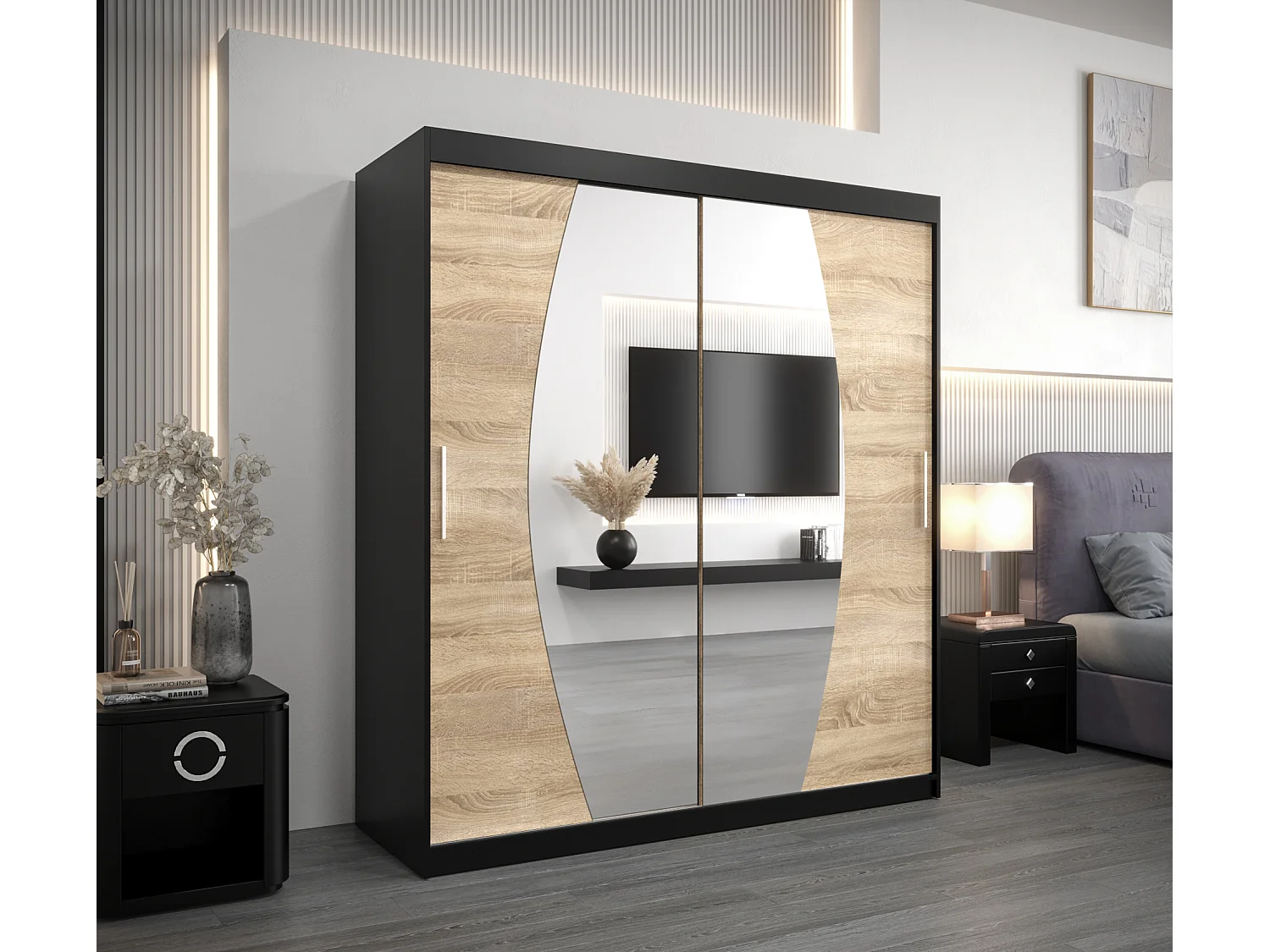 Elypse kledingkast met schuifdeuren 200/180/62 2 deuren (zwart/sonoma)