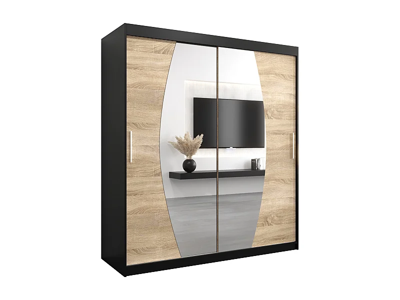Armoire Elypse À Portes Coulissantes 200/180/62 2 portes (Noir/Sonoma)