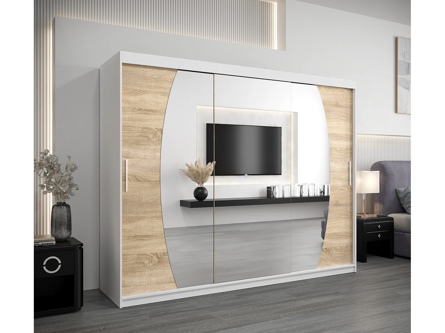 Armadio Elypse ad ante scorrevoli 200/250/62 3 porte (bianco/sonoma)