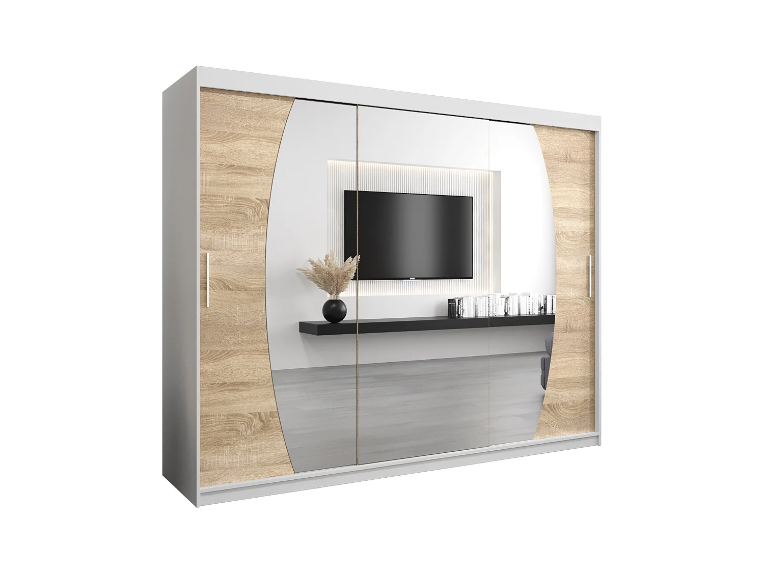 Schwebetürenschrank Elypse 200/250/62 2-Türig (Weiß/Sonoma)