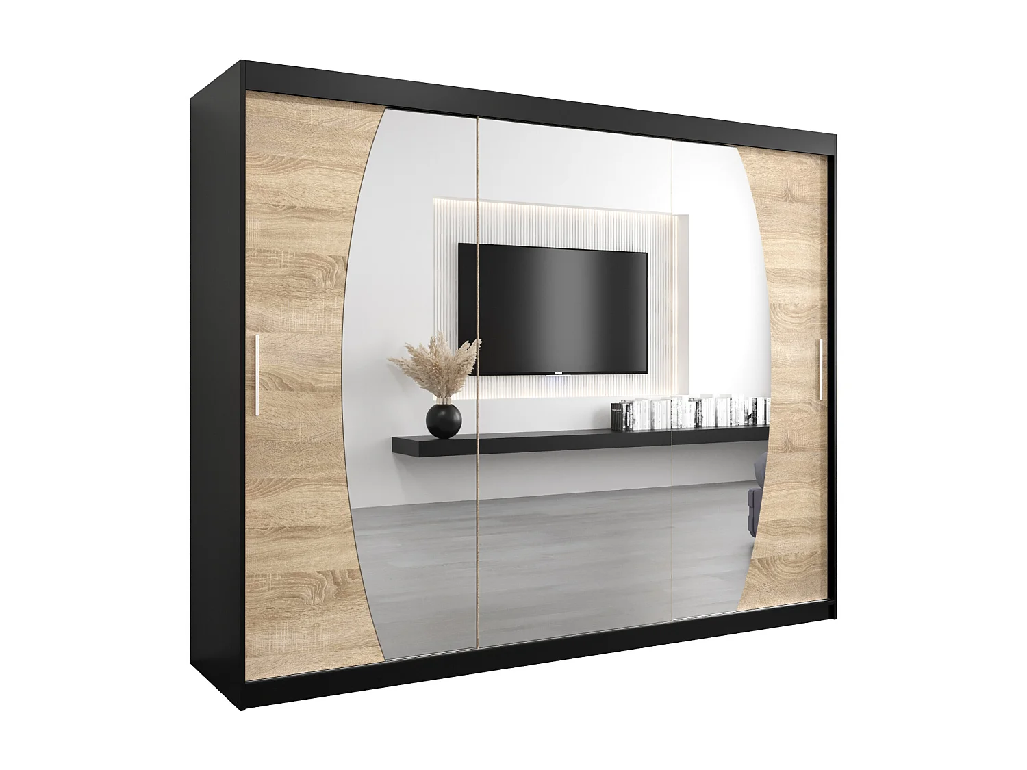 Armoire Elypse À Portes Coulissantes 200/250/62 3 Portes (Noir/Sonoma)