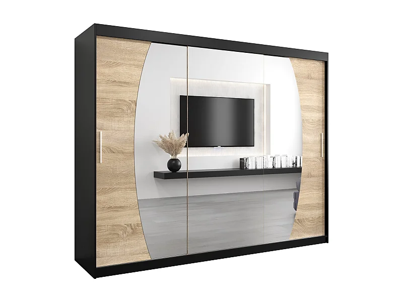 Armario Elypse de puertas correderas 200/250/62 3 puertas (negro/sonoma)