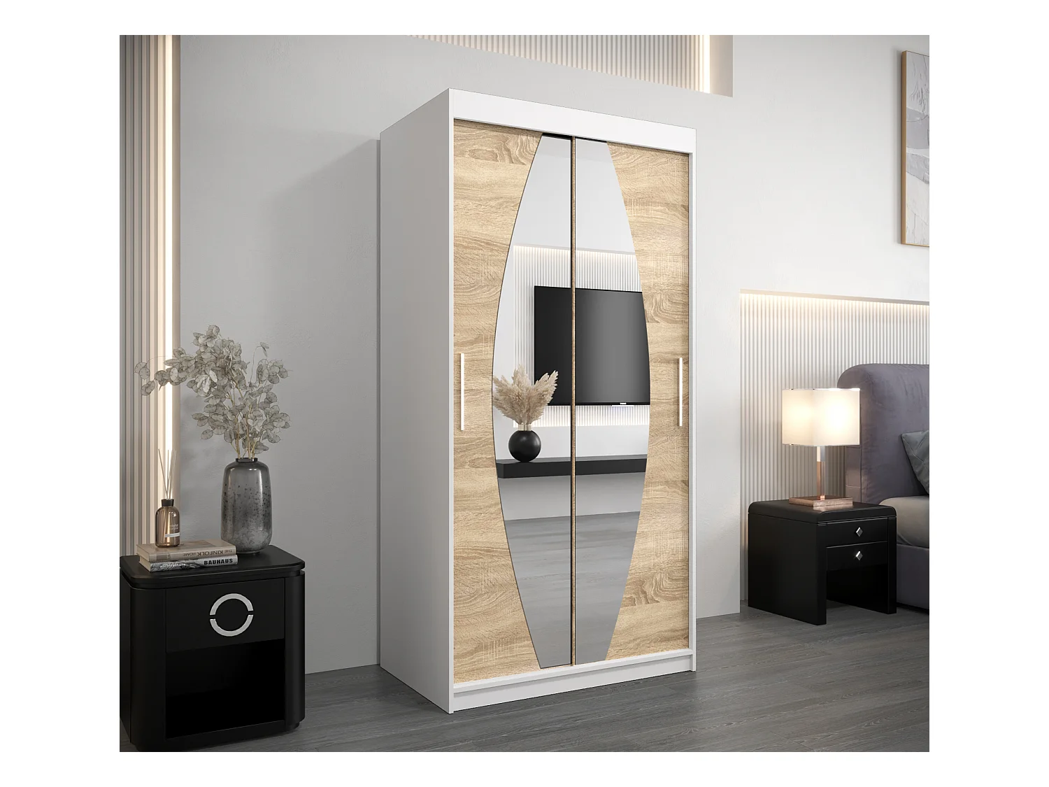 Armoire Elypse À Portes Coulissantes 200/100/62 2 portes (Blanc/Sonoma)