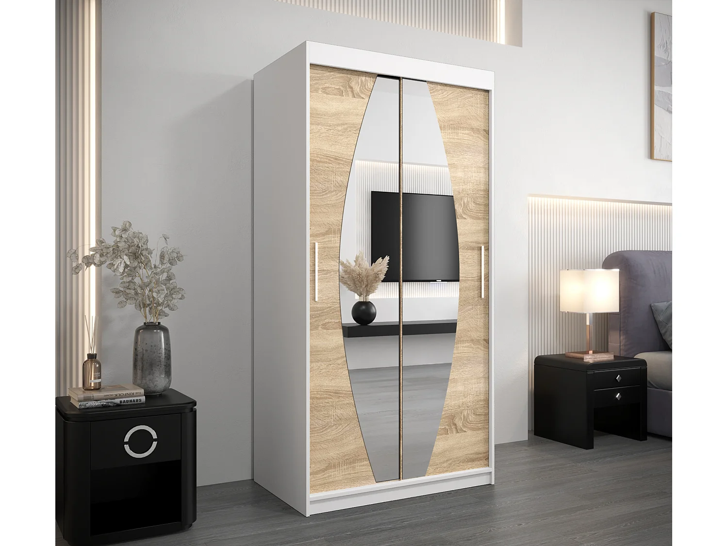 Armoire Elypse À Portes Coulissantes 200/100/62 2 portes (Blanc/Sonoma)