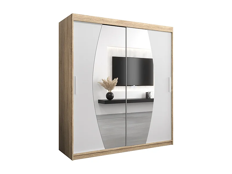 Schwebetürenschrank Elypse 200/180/62 2-Türig (Sonoma/Weiß)