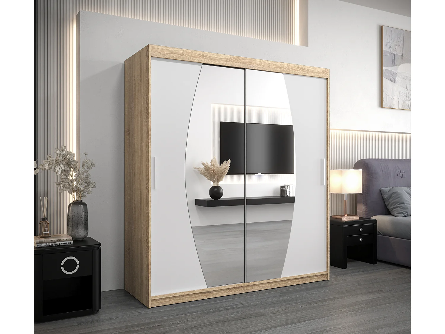 Armario Elypse de puertas correderas 200/180/62 2 puertas (sonoma/blanco)