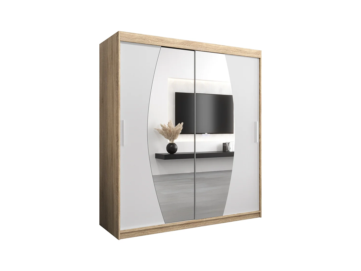 Schwebetürenschrank Elypse 200/180/62 2-Türig (Sonoma/Weiß)
