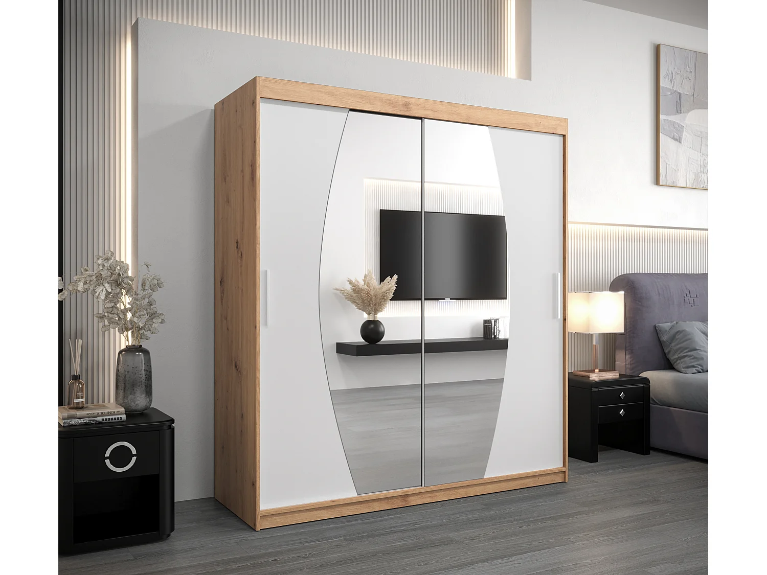 Elypse kledingkast met schuifdeuren 200/180/62 2 deuren (artisan/wit)