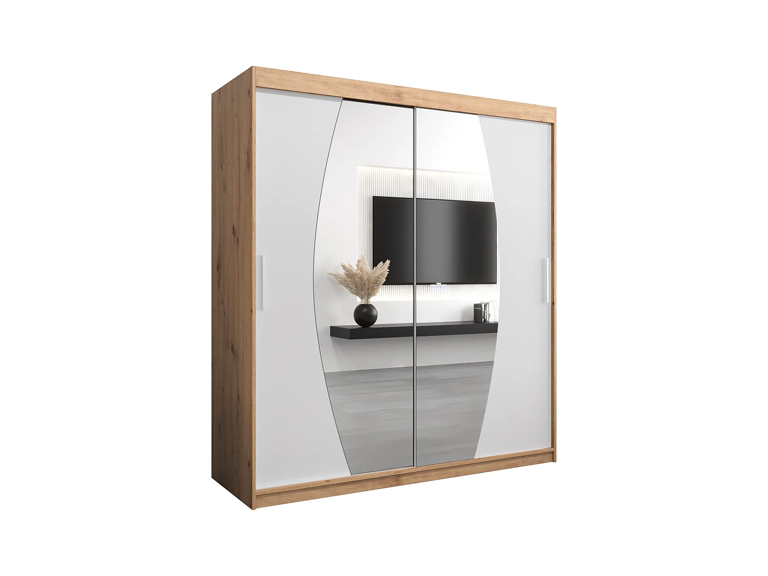Schwebetürenschrank Elypse 200/180/62 2-Türig (Artisan/Weiß)